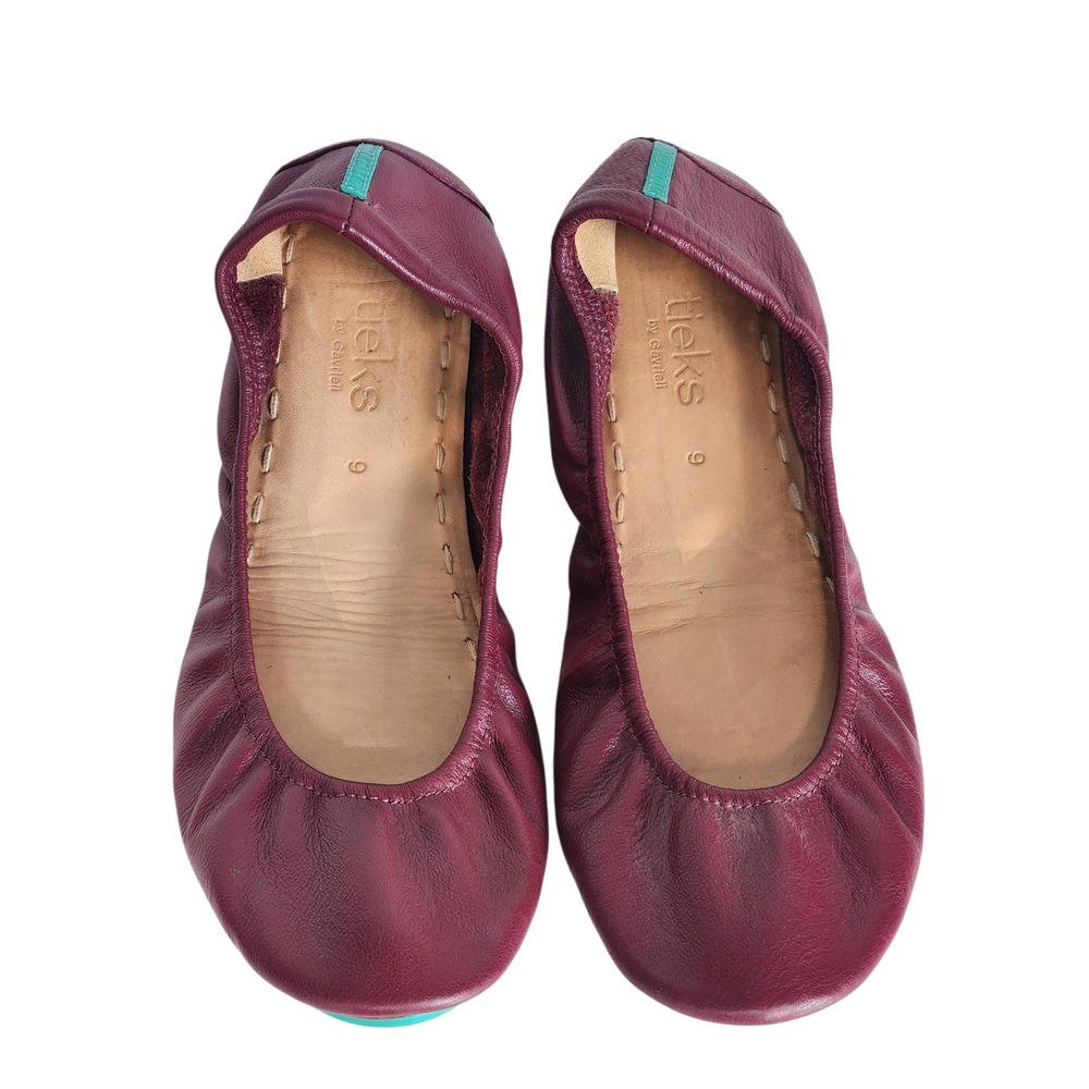 Tieks by Gavrieli Burgundy Leather Ballet Flats Size 9 Signature Teal Sole